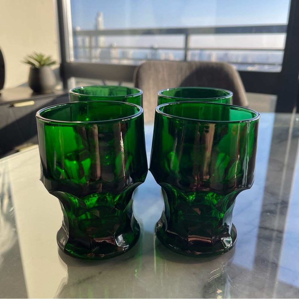 Vintage Emerald Green MCM Tumbler Glasses Excellent Condition Set 4